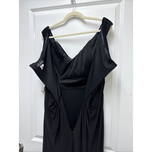 New La Femme Size 14 Black Jersey Off Shoulder Maxi Gown Cocktail Dress 29474 - Picture 10 of 11